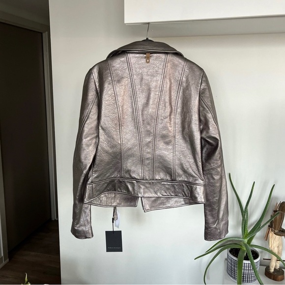 Mackage for Aritzia Women's Jacket Metallic Silver Leather New Moto Biker Sz M - Picture 16 of 17